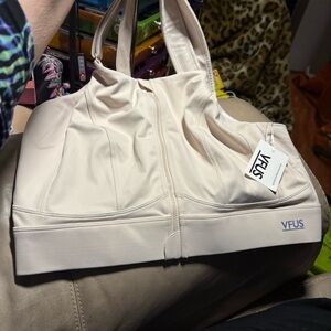 VFUS Latte Beige Zip Front High Impact Wireless Sports Bra Sz XX-Large.  NWT!